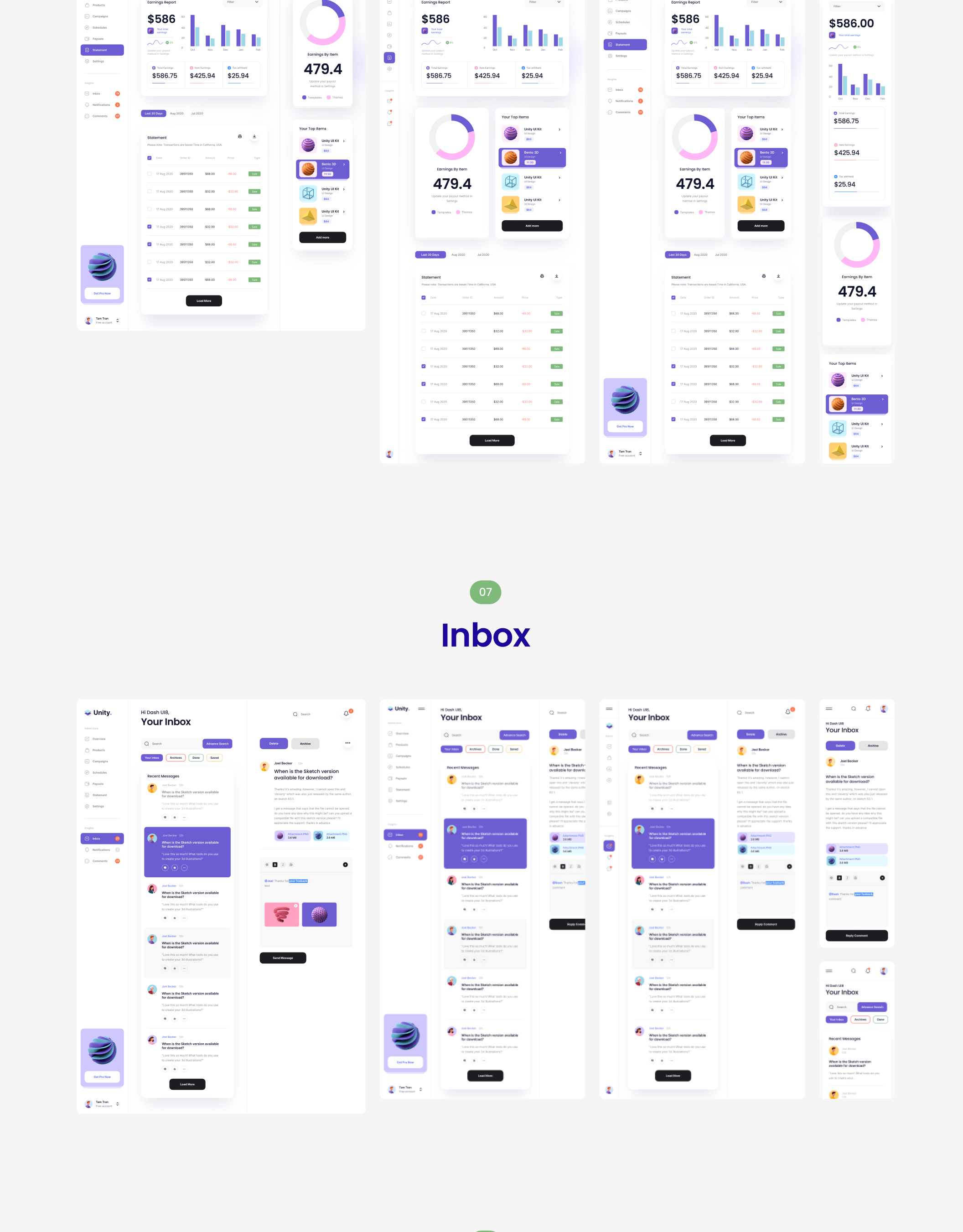 炫酷活动策划对账单仪表盘界面设计UI套件素材 Unity Dashboard Kit_img_2