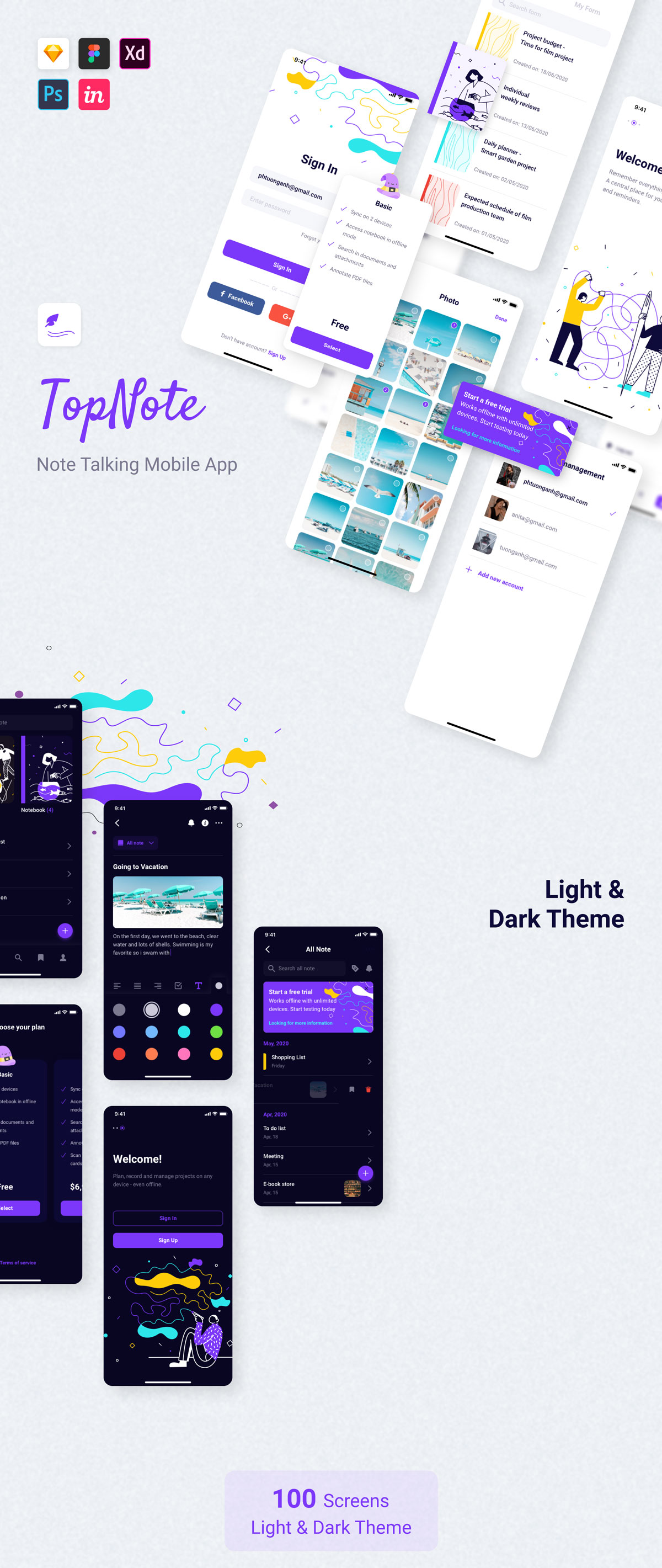 简约信息笔记日程表APP应用程序设计UI套件素材 TopNote - Note Talking Mobile App_img_2