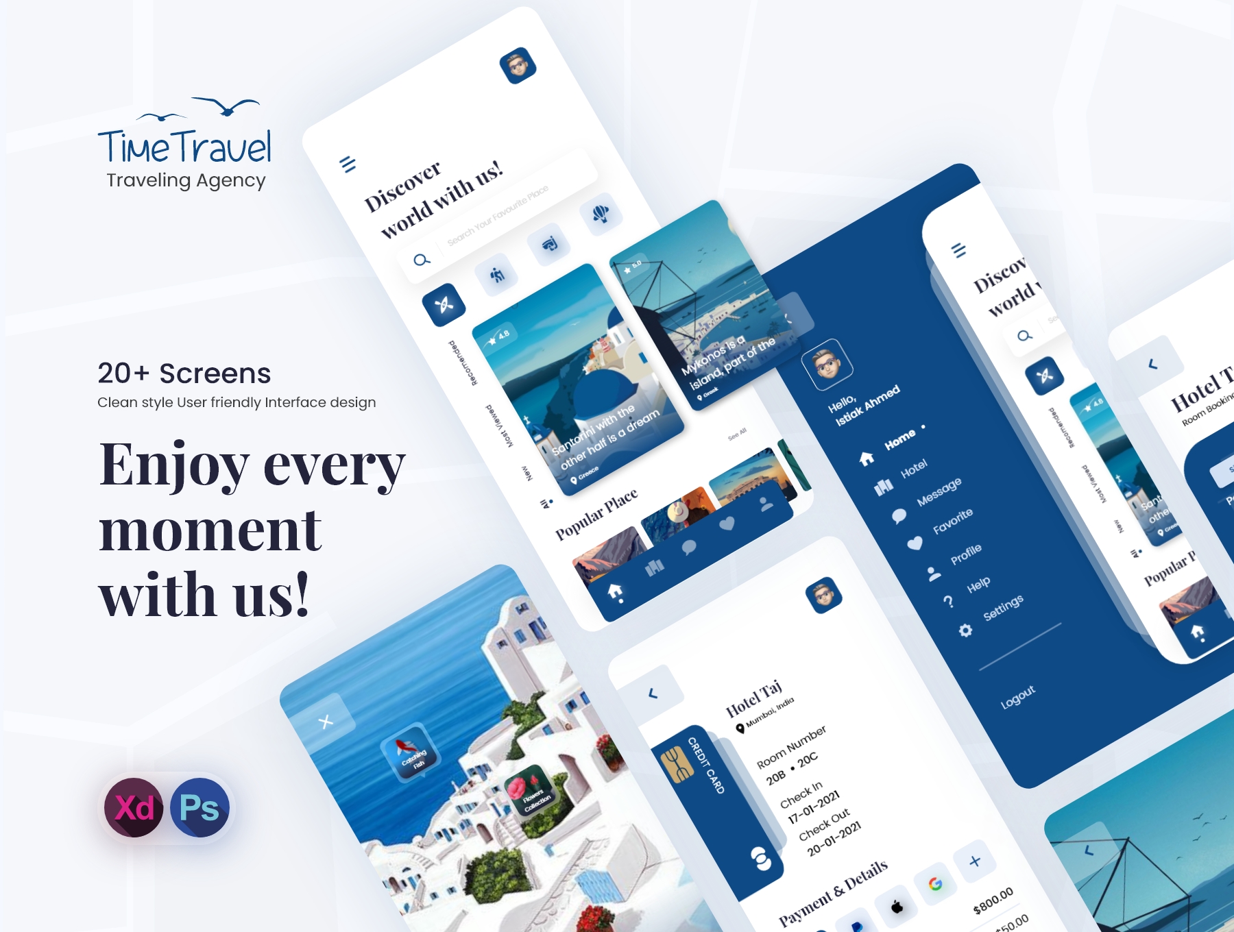 时尚旅行酒店预定APP应用程序界面设计UI套件素材 Travel And Hotel Service - Mobile App_img_2