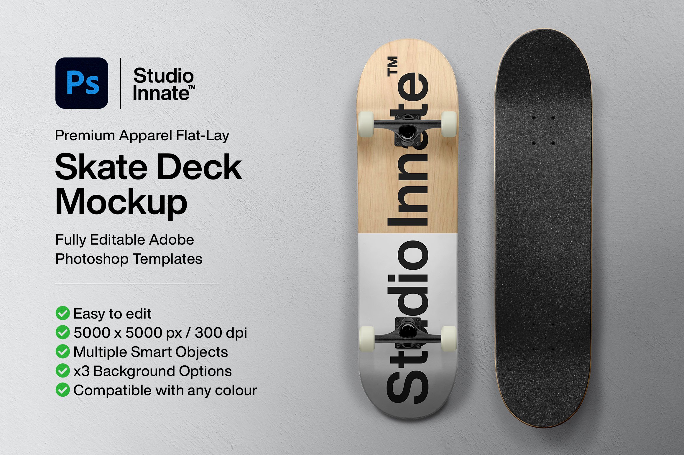 简约滑板外观设计贴图样机模板 Skate Deck Mockup_img_2