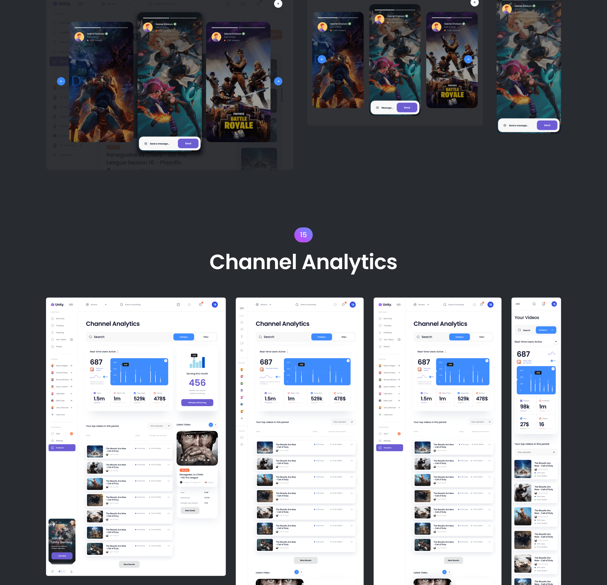 炫酷自适应游戏仪表盘界面设计UI套件素材 Unity Dashboard Kit - Gaming_img_2