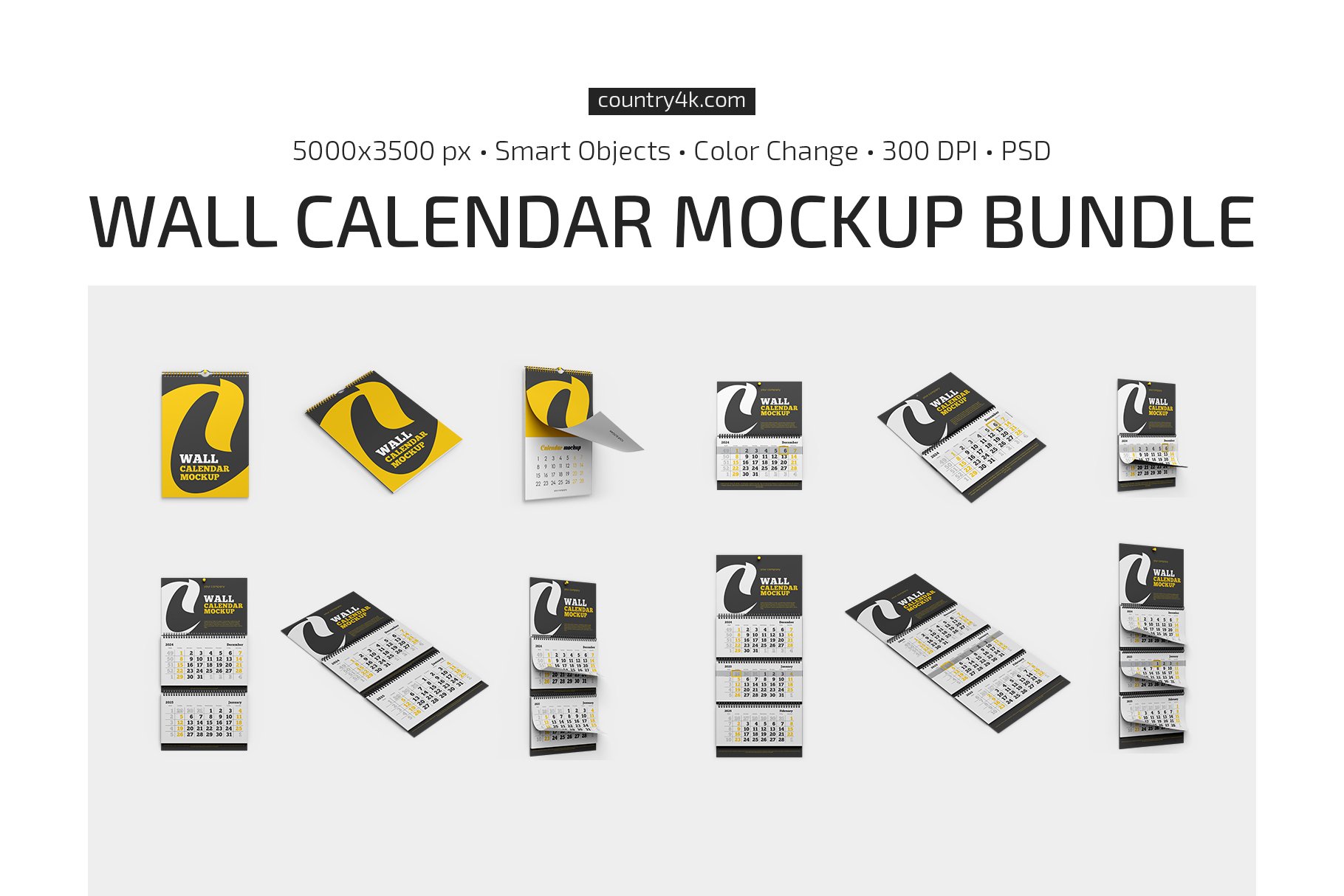 12款台历日历挂历设计展示贴图样机合集 Wall Calendar Mockup Bundle_img_2