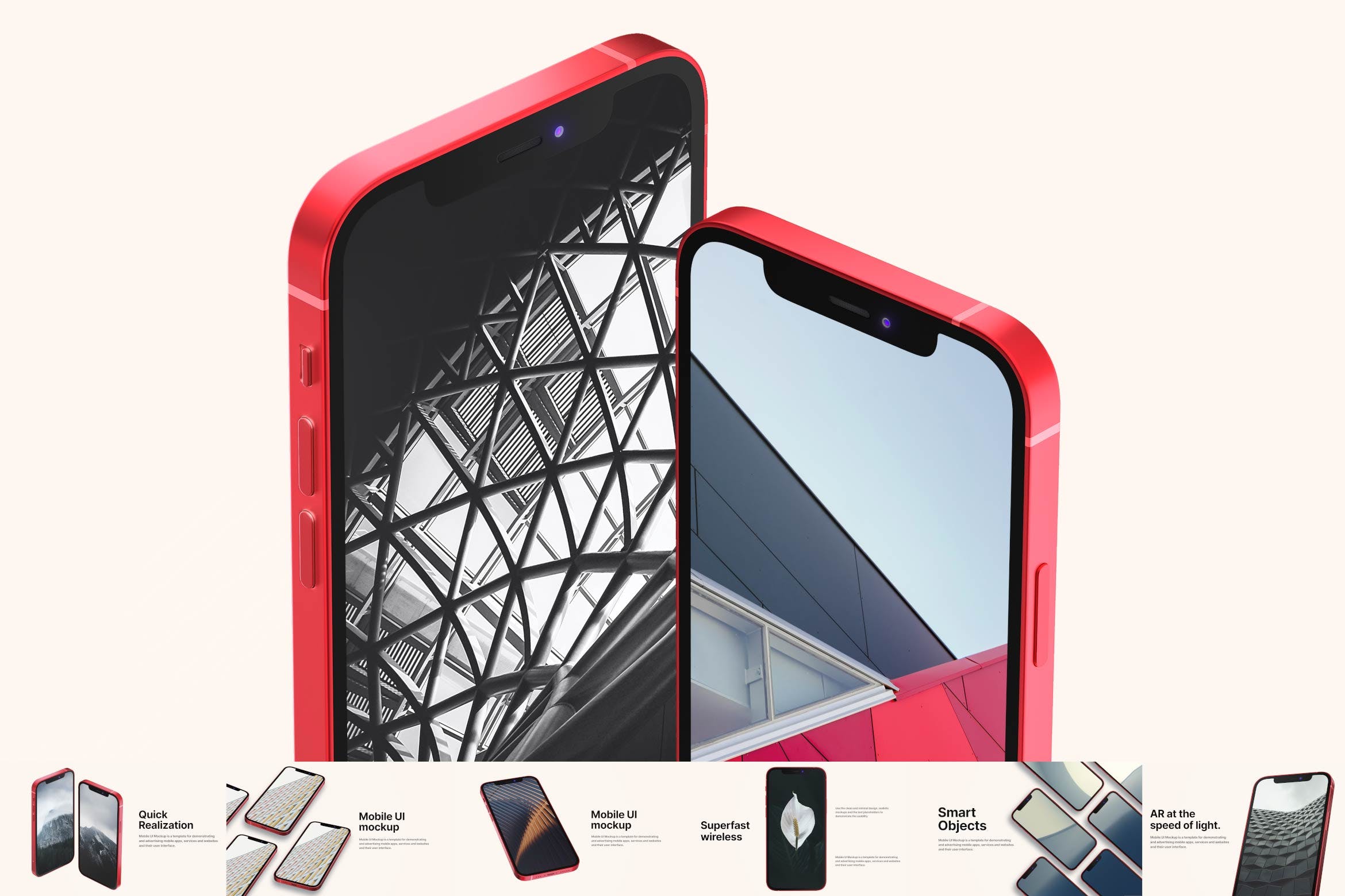 9款红色苹果手机iPhone屏幕演示样机模板 Red Iphone Mockups_img_2