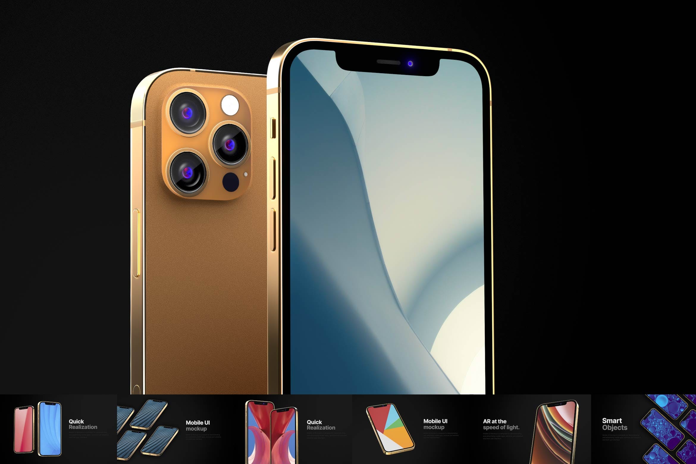 金色苹果手机iPhone 12屏幕演示样机模板 Golden Iphone 12 Mockups_img_2