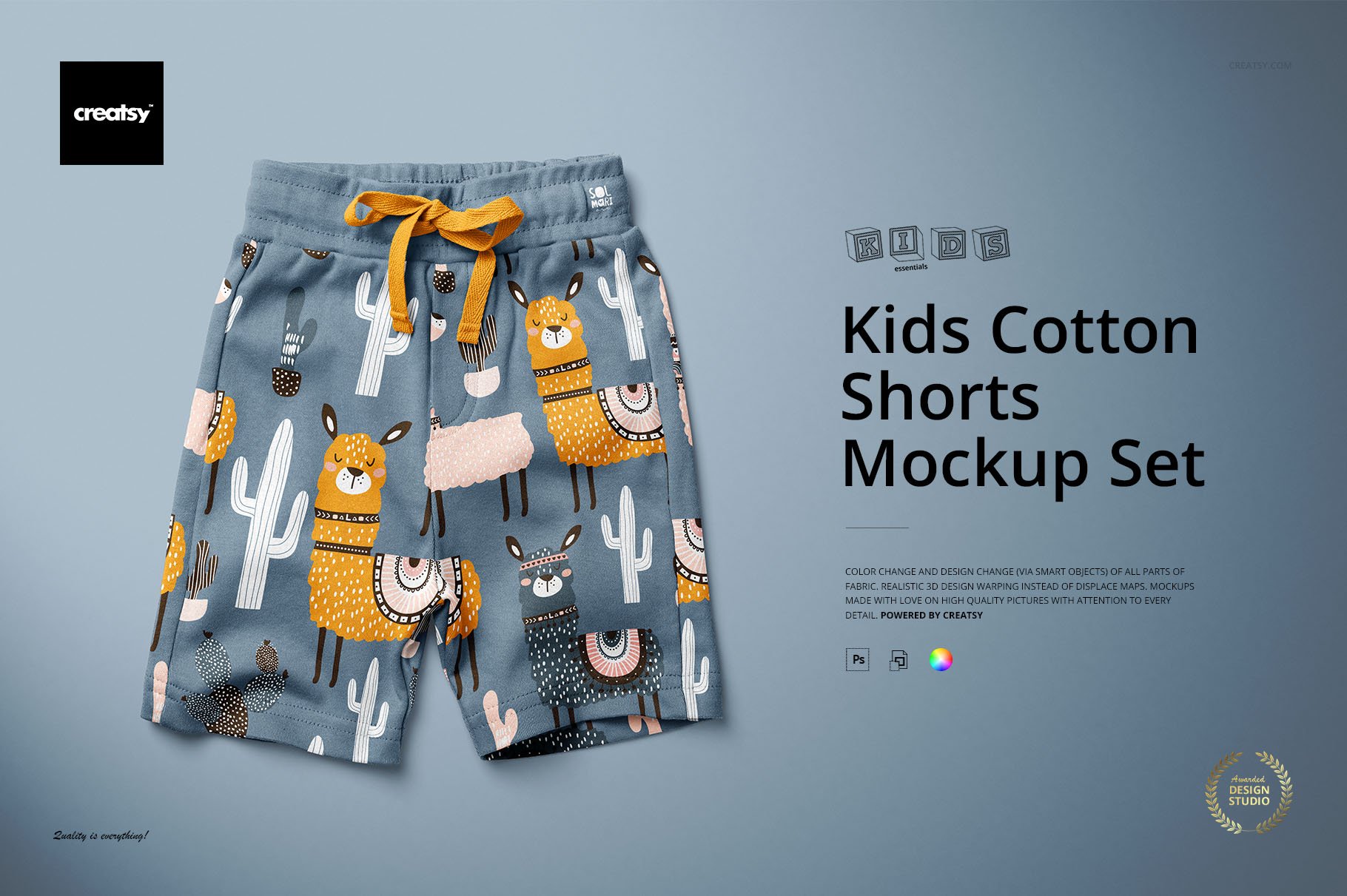 时尚儿童棉短裤印花图案设计展示贴图样机合集 Kids Cotton Shorts Mockup Set_img_2