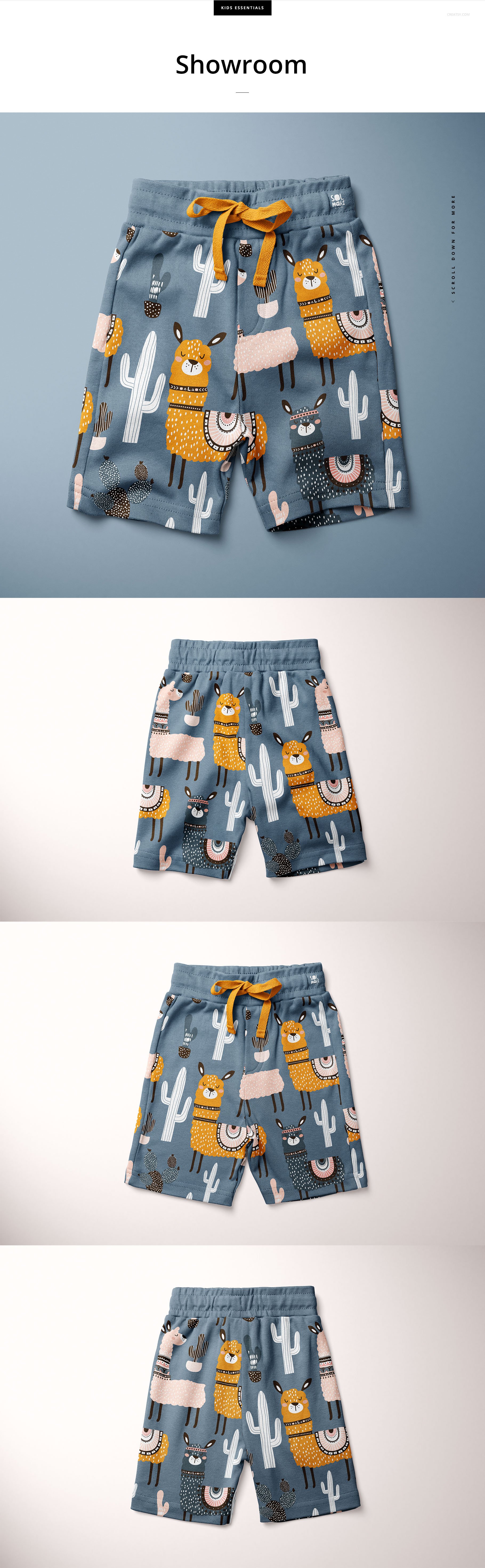 时尚儿童棉短裤印花图案设计展示贴图样机合集 Kids Cotton Shorts Mockup Set_img_2