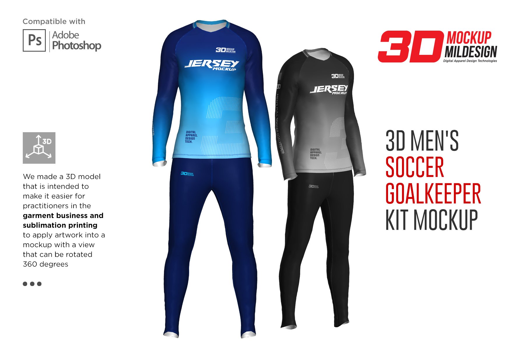 3D男士足球守门员球服设计展示样机PSD模板 3D Mens Soccer Goalkeeper Kit Psd_img_2