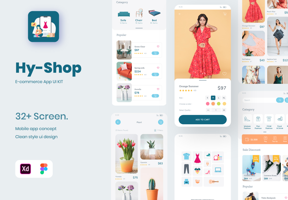 现代精美电子商城APP应用程序设计UI套件素材 Hy-Shop UI Ecommerce Design_img_2