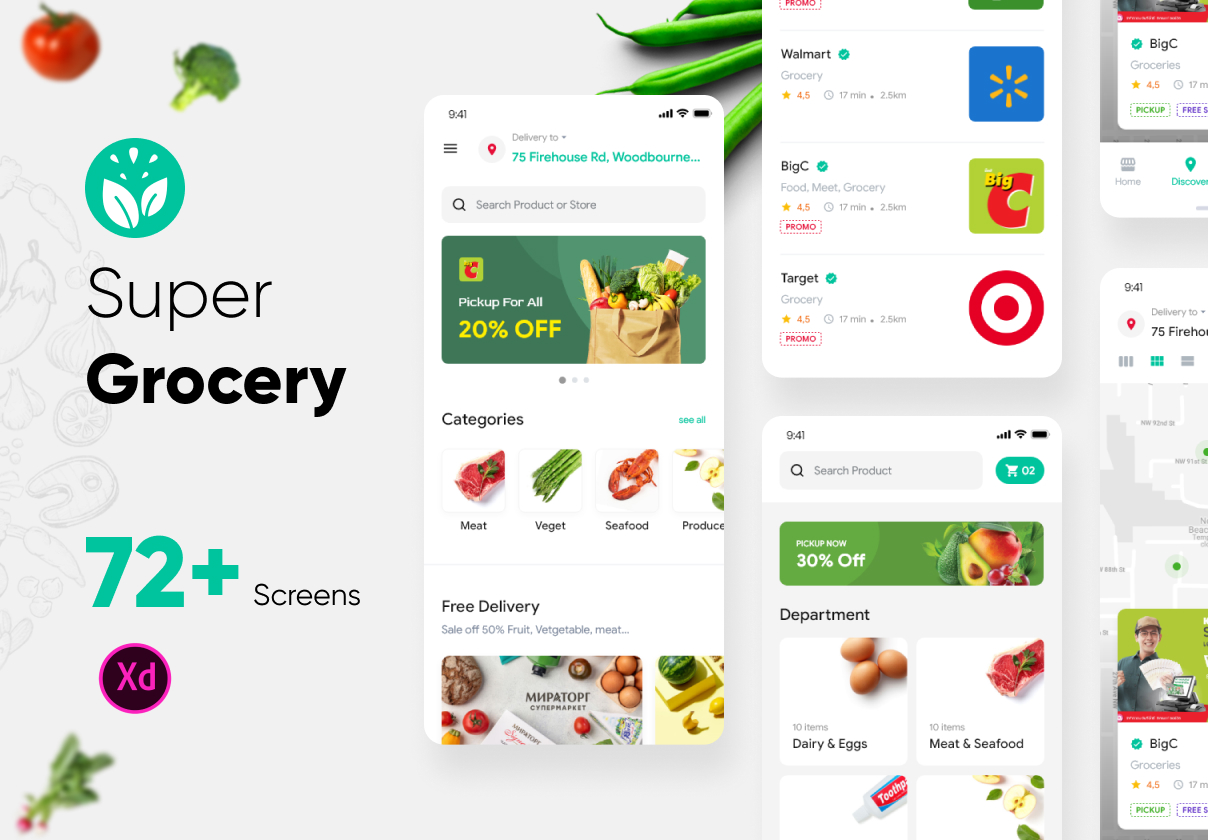 货物配送外卖APP应用程序设计UI套件 Super Grocery Delivery App_img_2