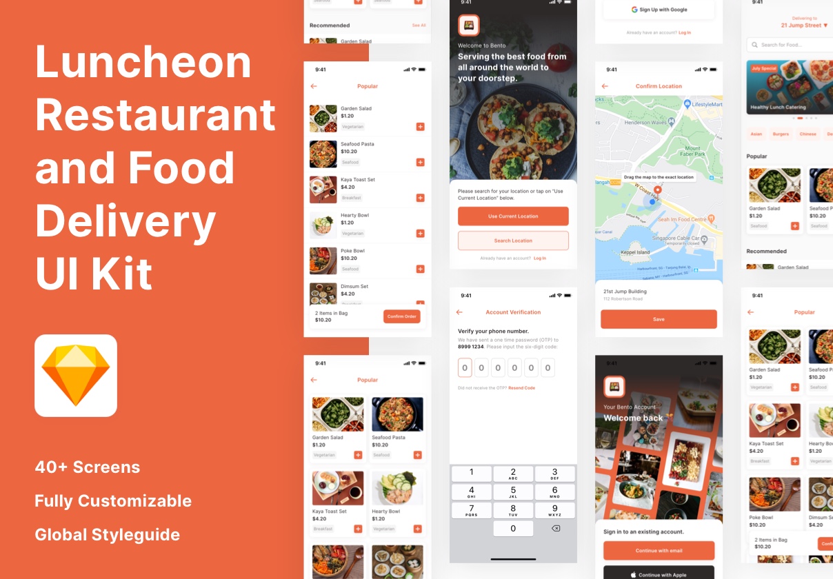 餐厅食物配送外卖APP应用程序UI界面设计Sketch模板 Restaurant and Food Delivery App UI Kit for Sketch_img_2