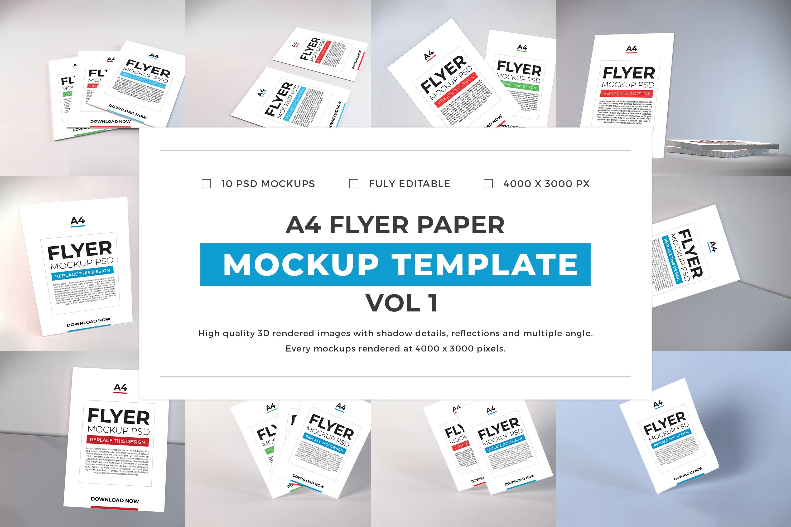 10款A4宣传单设计展示贴图样机模板 A4 Flyer Paper Mockup Bundle Vol 1_img_2