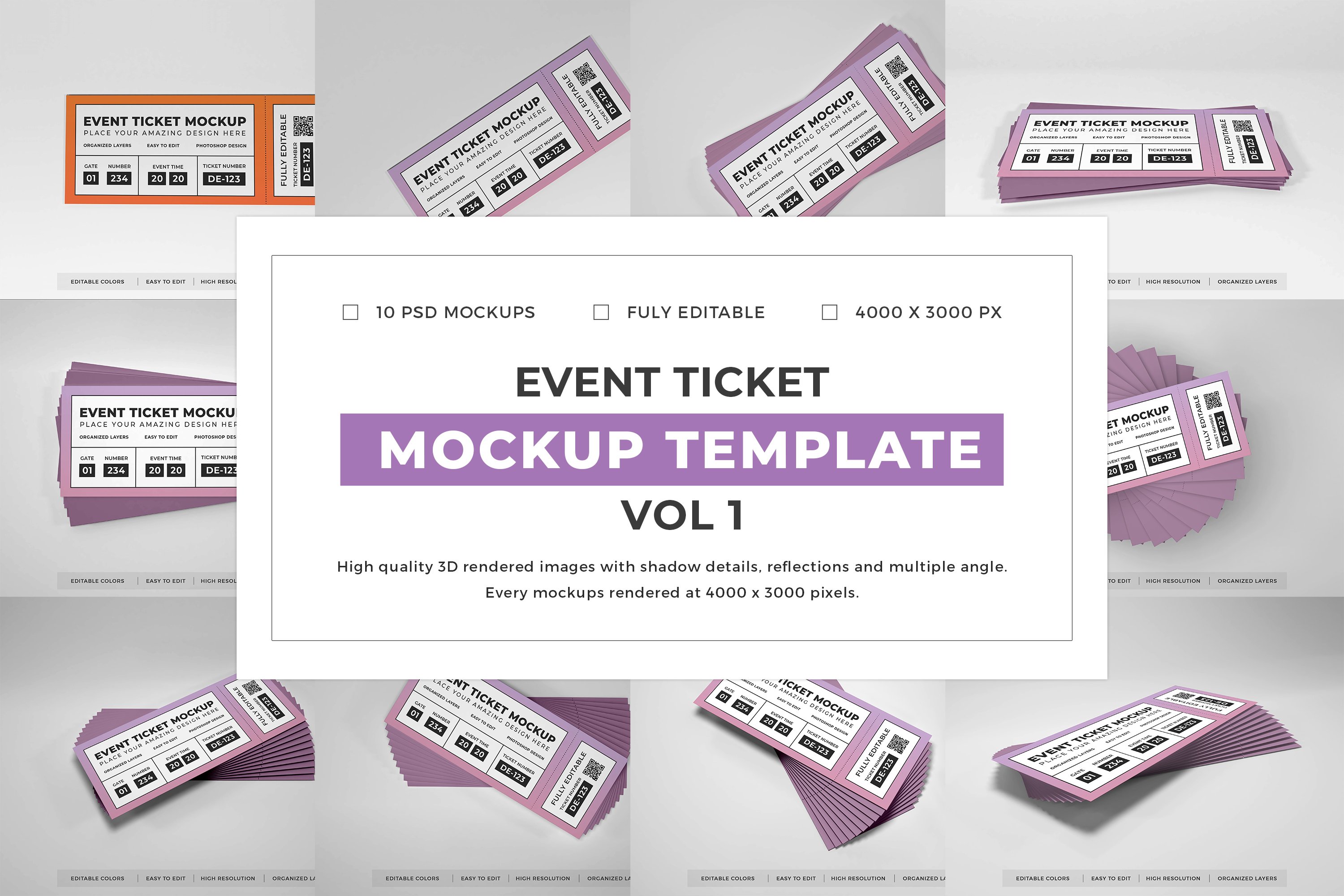 10款活动门票机票优惠券设计贴图样机 Event Ticket Mockup Bundle Vol 1_img_2