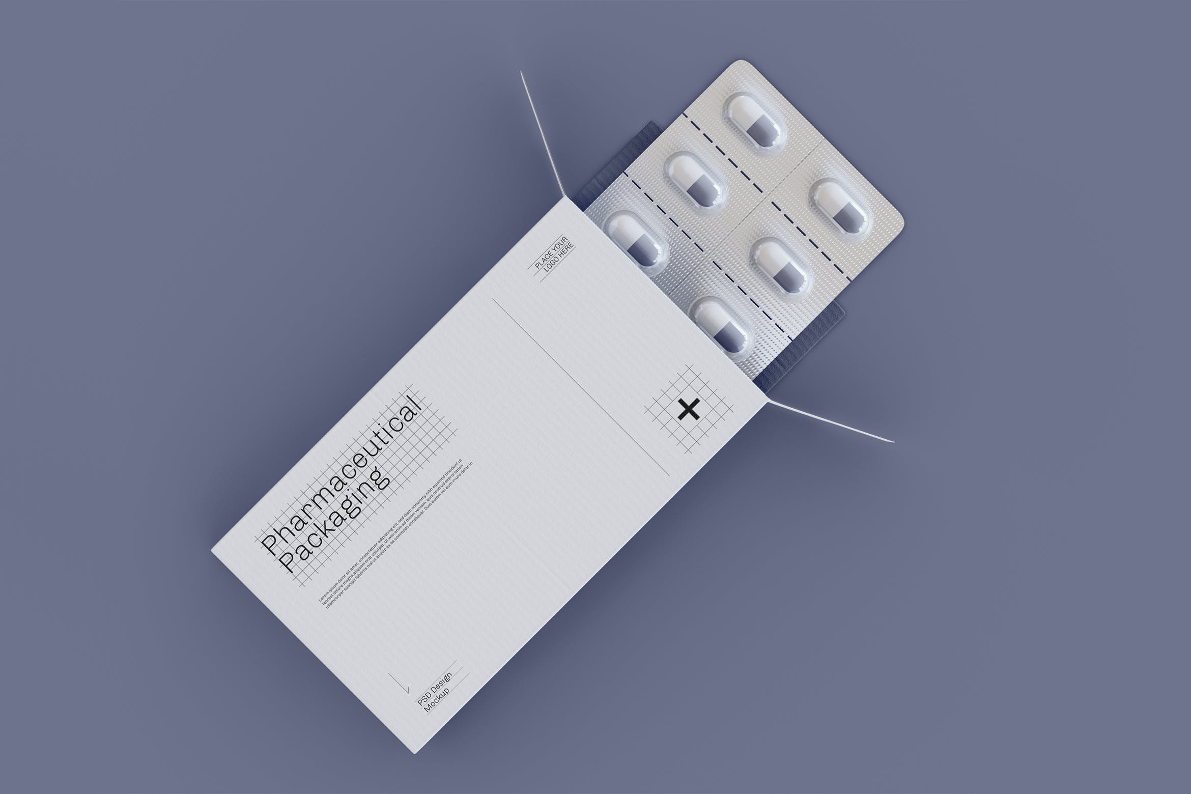 药片胶囊铝塑PVC包装纸盒设计展示贴图样机 Pharmaceutical Packaging Mockup_img_2