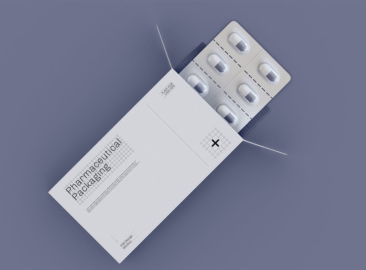 药片胶囊铝塑PVC包装纸盒设计展示贴图样机 Pharmaceutical Packaging Mockup_img_2