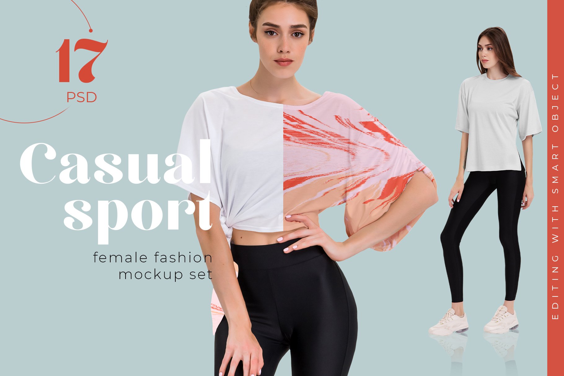 休闲女式运动T恤设计贴图展示样机 Casual Sport T-shirt Mockups_img_2