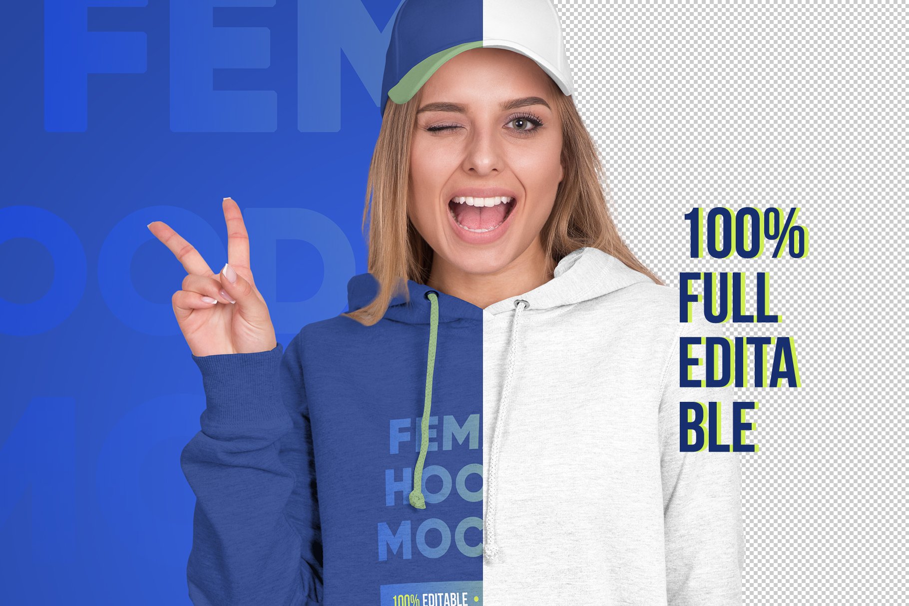 9款女式连衣帽衫棒球帽设计贴图样机 Female Hoodie & Baseball Cap Mockup_img_2