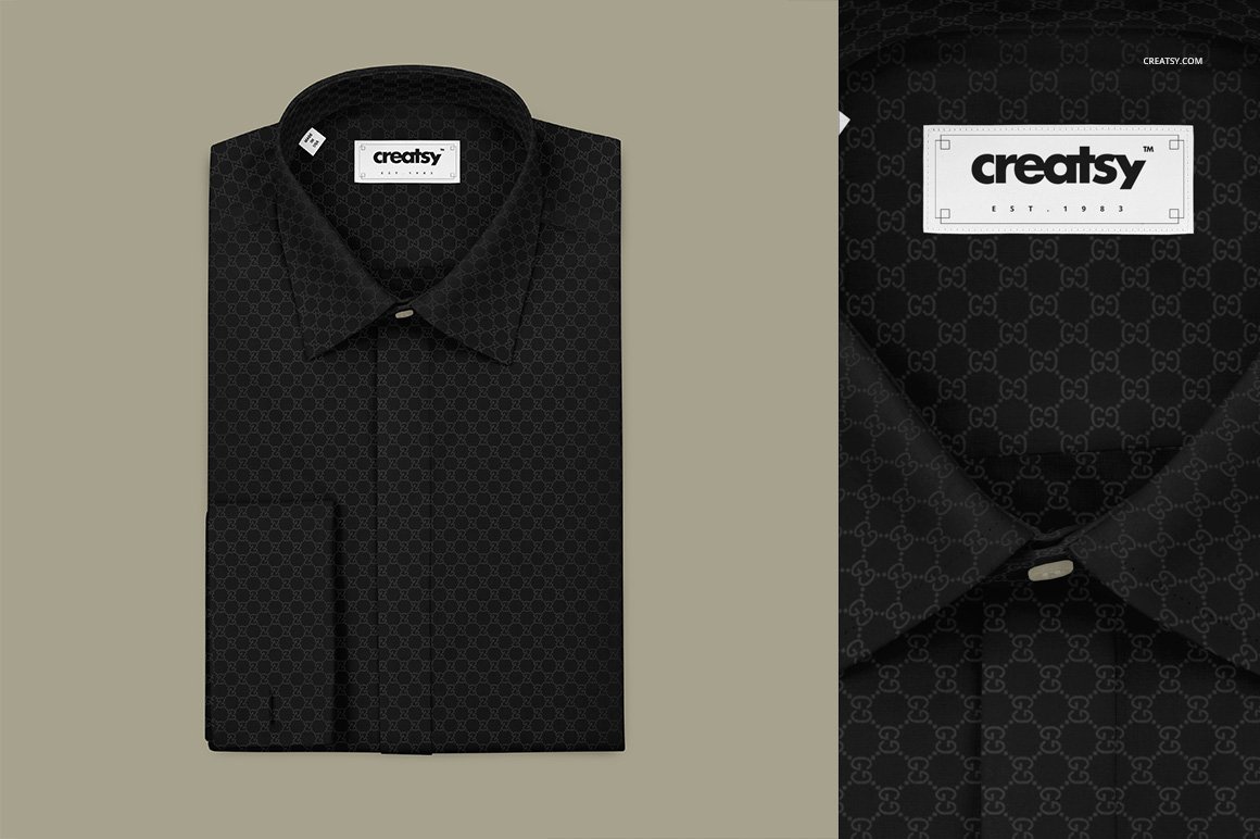 折叠式正装衬衫印花图案设计贴图样机 Folded Formal Dress Shirt Mockup_img_2
