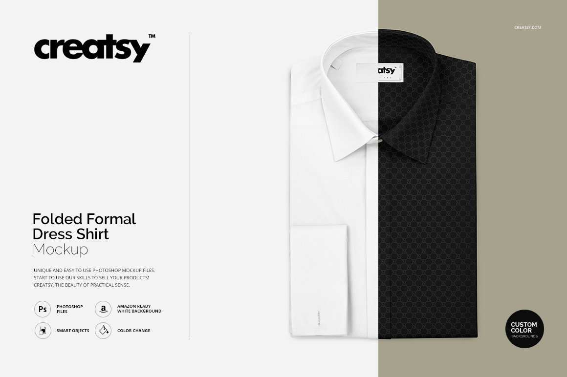 折叠式正装衬衫印花图案设计贴图样机 Folded Formal Dress Shirt Mockup_img_2
