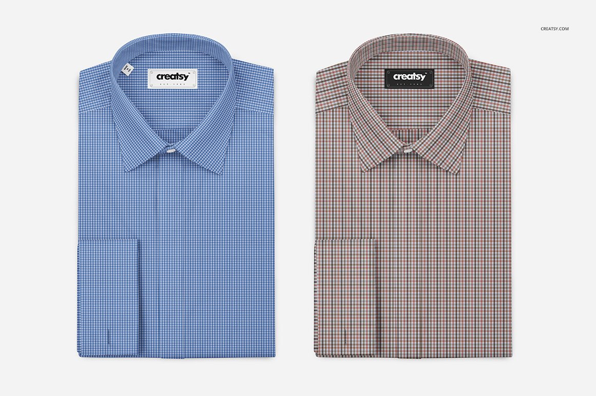 折叠式正装衬衫印花图案设计贴图样机 Folded Formal Dress Shirt Mockup_img_2