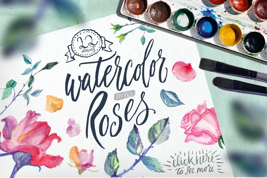 22款高清手绘玫瑰花花圈水彩画PNG透明图片素材 Watercolor Roses DIY Pack 22elements_img_2