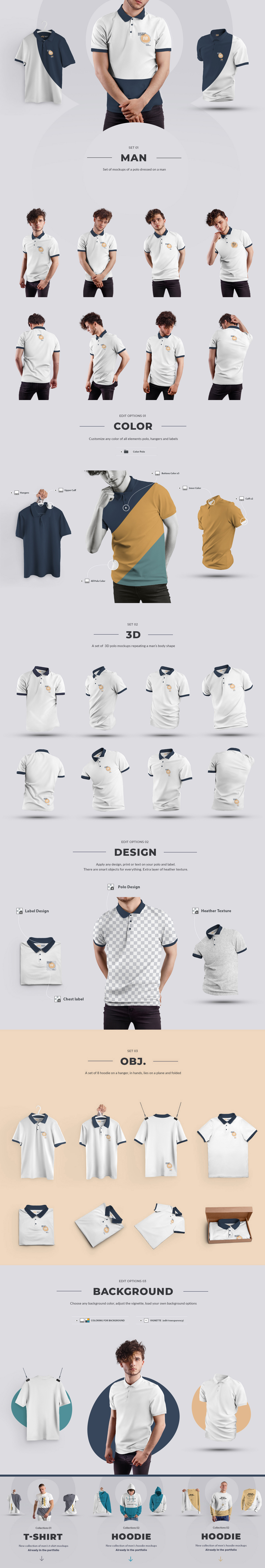 24款男士半袖Polo衫印花图案设计展示贴图样机 24 Polo Men Mockup_img_2