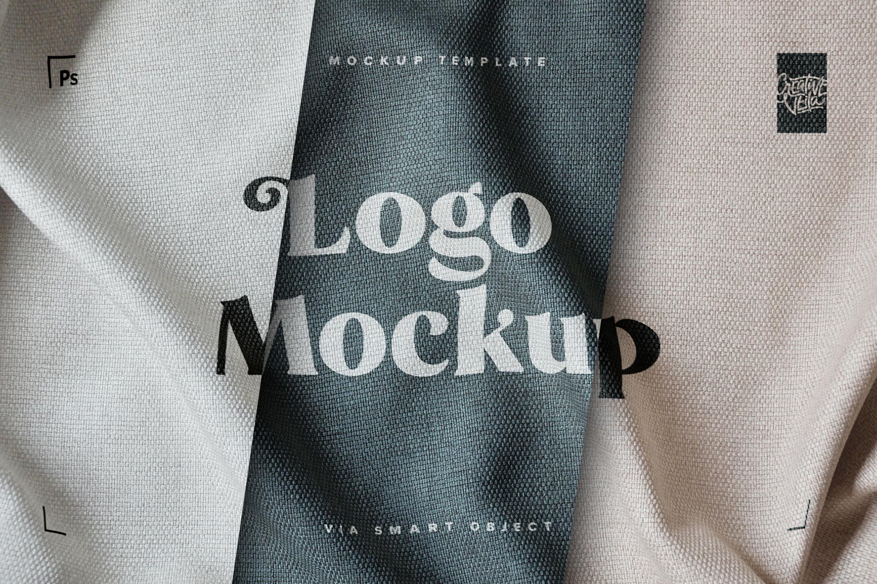 逼真徽标Logo设计织物面料展示贴图样机 Fabric Print Effect Logo Mockup_img_2