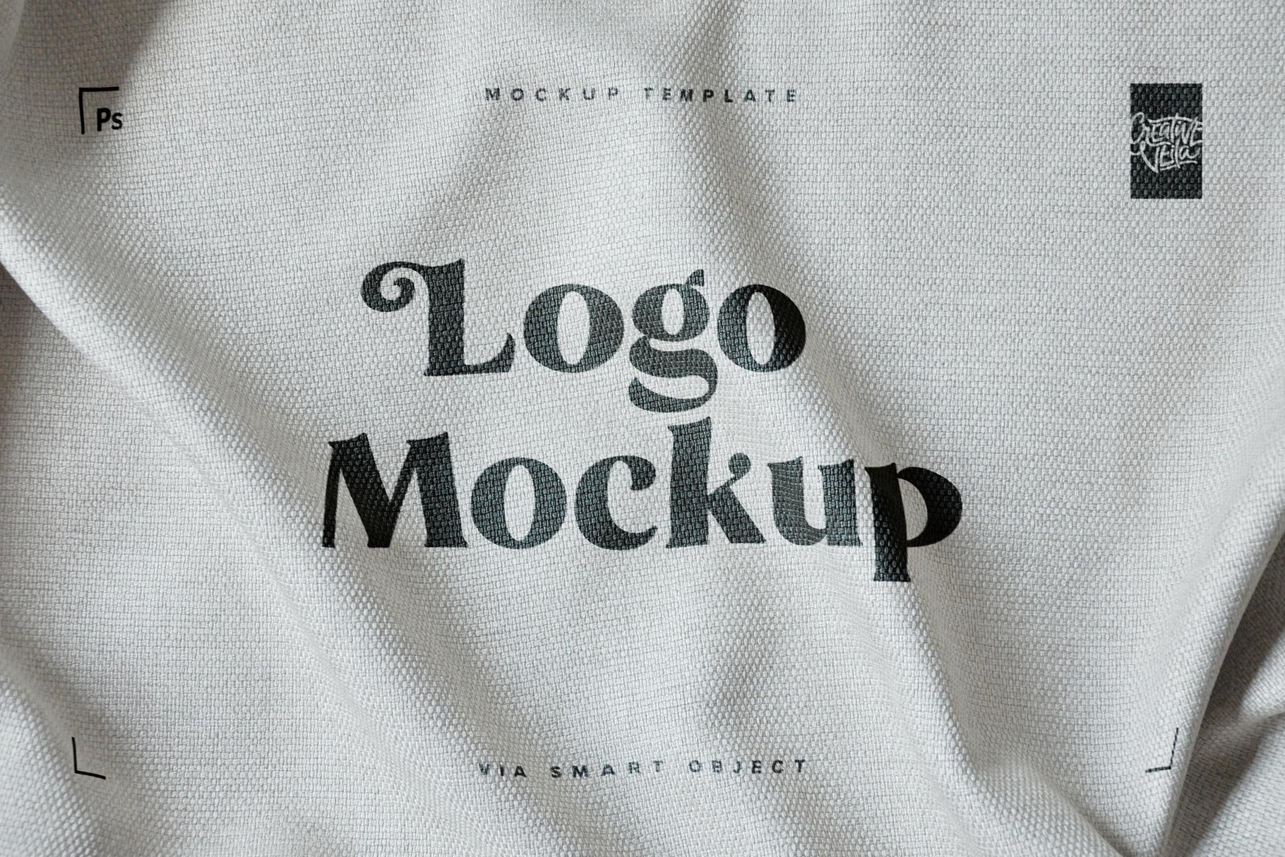 逼真徽标Logo设计织物面料展示贴图样机 Fabric Print Effect Logo Mockup_img_2