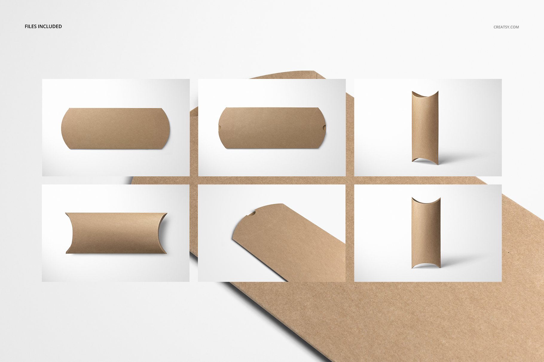 时尚牛皮纸枕头纸盒设计展示PS贴图样机模板 Kraft Paper Pillow Box Mockup Set_img_2