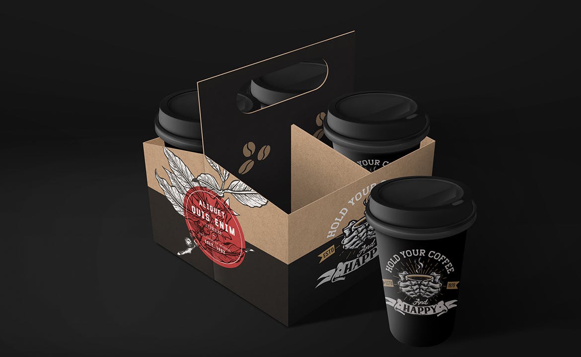 带纸托一次性外卖咖啡纸杯设计展示贴图样机 Coffee Cup Holder Mockup_img_2