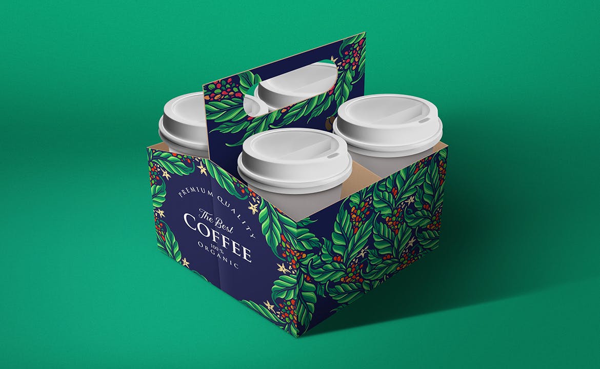 带纸托一次性外卖咖啡纸杯设计展示贴图样机 Coffee Cup Holder Mockup_img_2