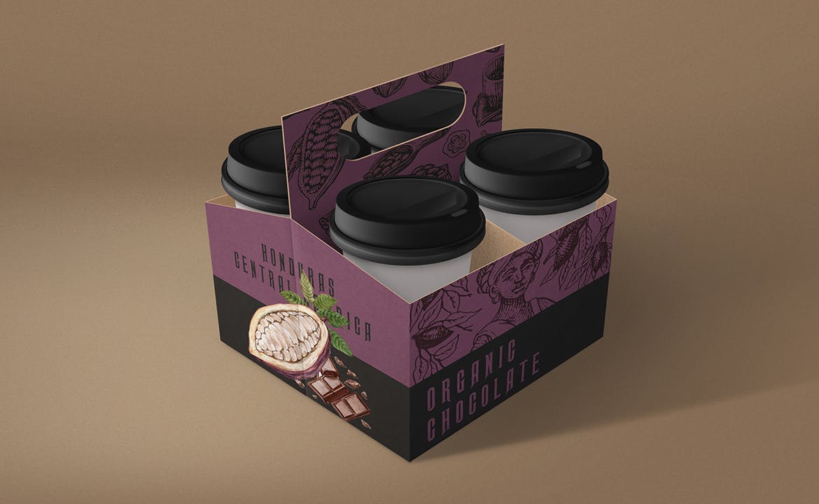 带纸托一次性外卖咖啡纸杯设计展示贴图样机 Coffee Cup Holder Mockup_img_2