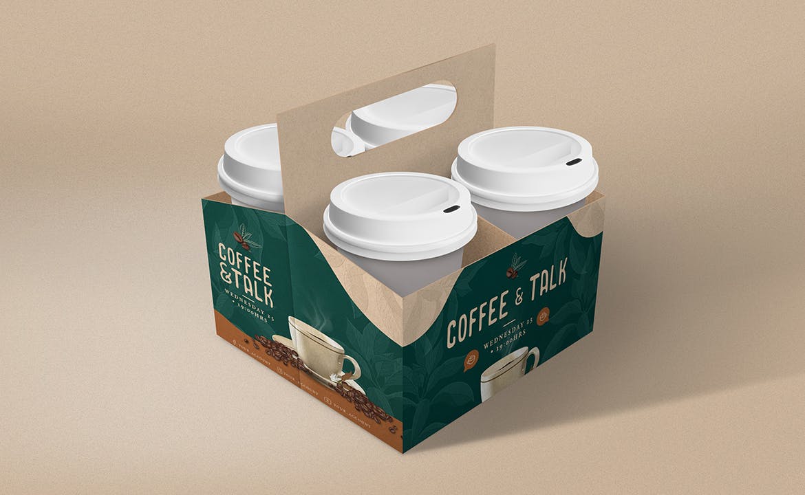 带纸托一次性外卖咖啡纸杯设计展示贴图样机 Coffee Cup Holder Mockup_img_2