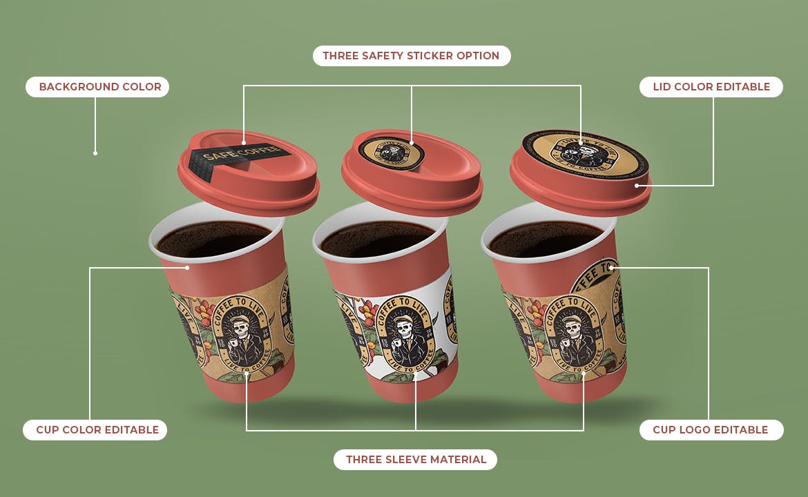 一次性外卖咖啡纸杯设计展示贴图样机 Coffee Cup Sleeve Mockup_img_2