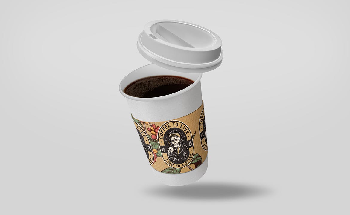 一次性外卖咖啡纸杯设计展示贴图样机 Coffee Cup Sleeve Mockup_img_2