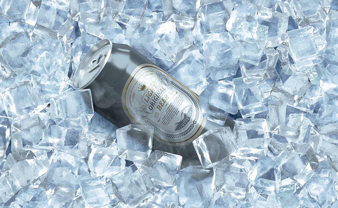 冷冻啤酒易拉罐设计贴图样机 Frozen Beer Can Mockup_img_2