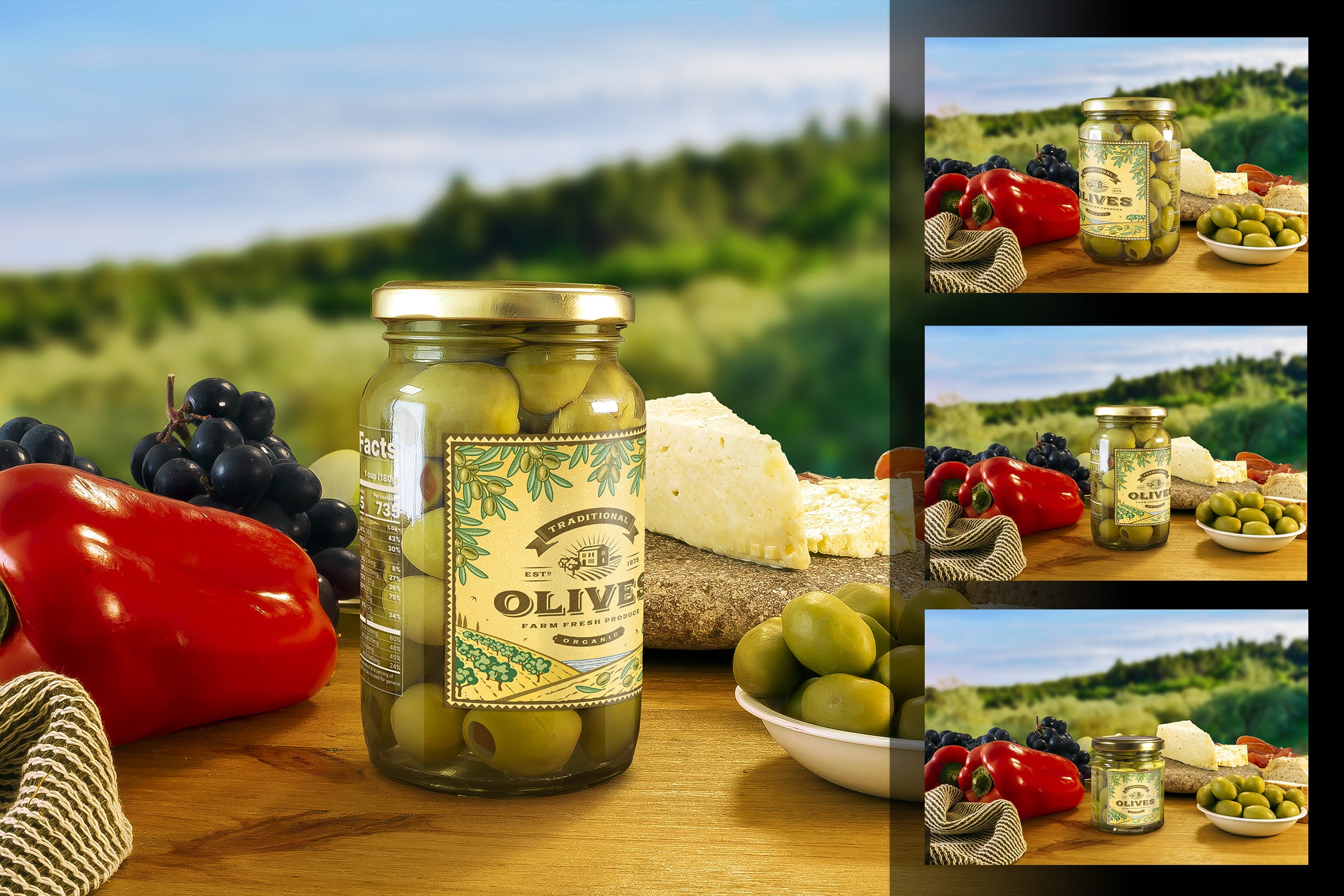 食品罐头玻璃罐标签设计展示贴图样机 Stuffed Green Olives Jar Mockup_img_2