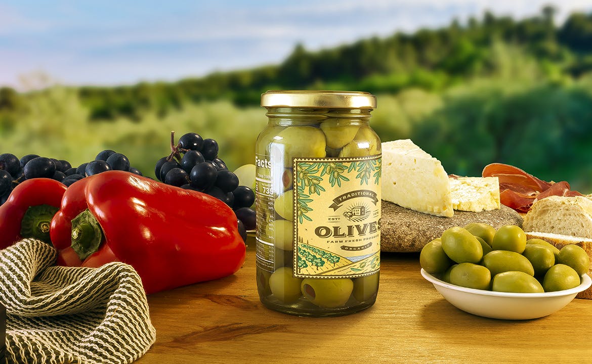 食品罐头玻璃罐标签设计展示贴图样机 Stuffed Green Olives Jar Mockup_img_2