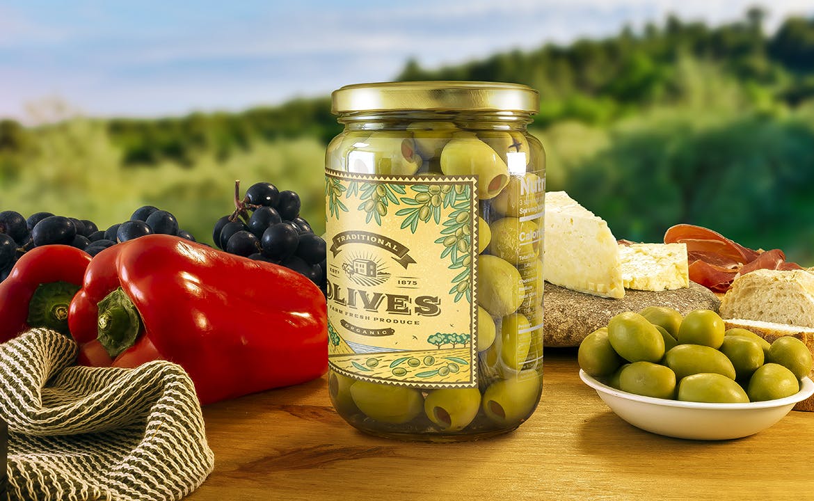 食品罐头玻璃罐标签设计展示贴图样机 Stuffed Green Olives Jar Mockup_img_2