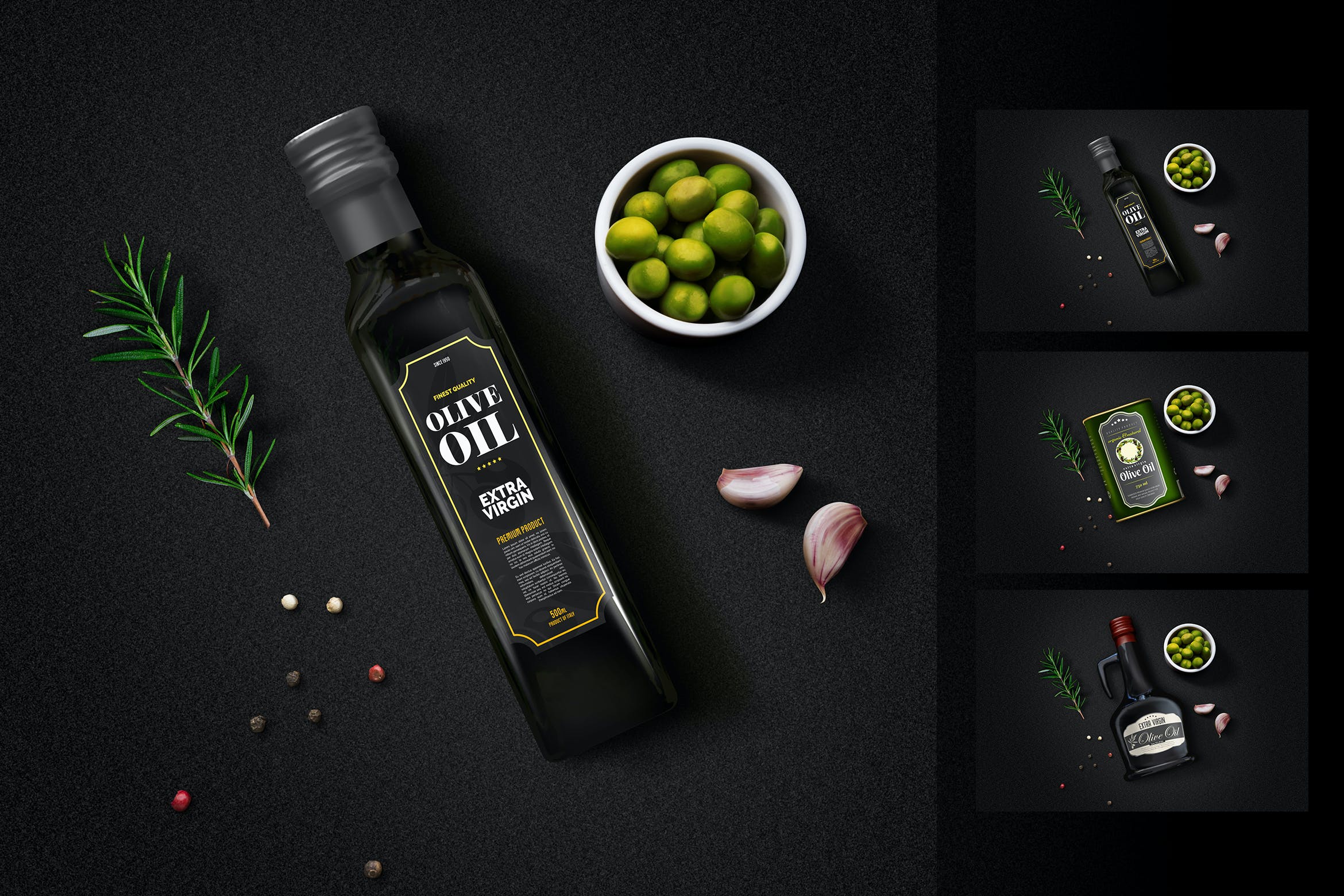 简约橄榄油玻璃瓶金属罐包装标签设计贴图样机 Olive Oil Minimalist Package Mockup_img_2