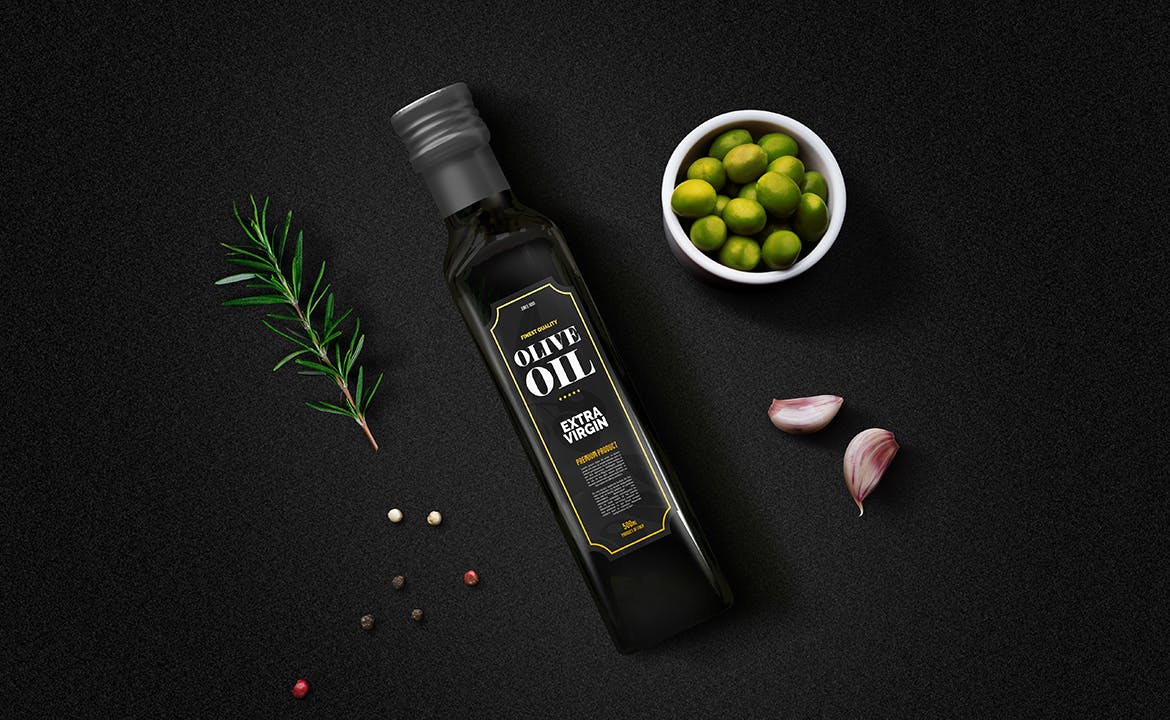 简约橄榄油玻璃瓶金属罐包装标签设计贴图样机 Olive Oil Minimalist Package Mockup_img_2