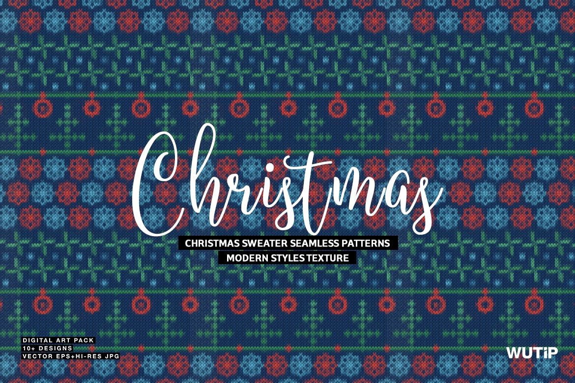 圣诞主题毛衣无缝模式矢量素材 Christmas Sweater Seamless Patterns_img_2