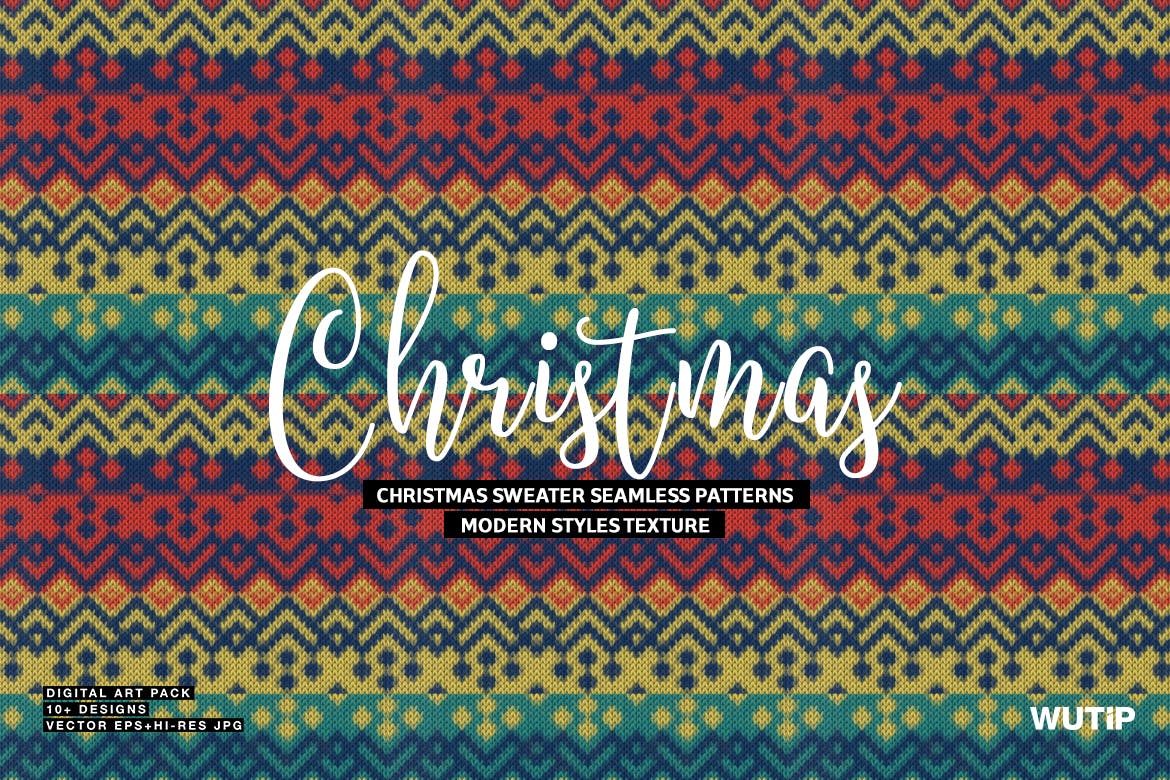 圣诞主题毛衣无缝模式矢量素材 Christmas Sweater Seamless Patterns_img_2