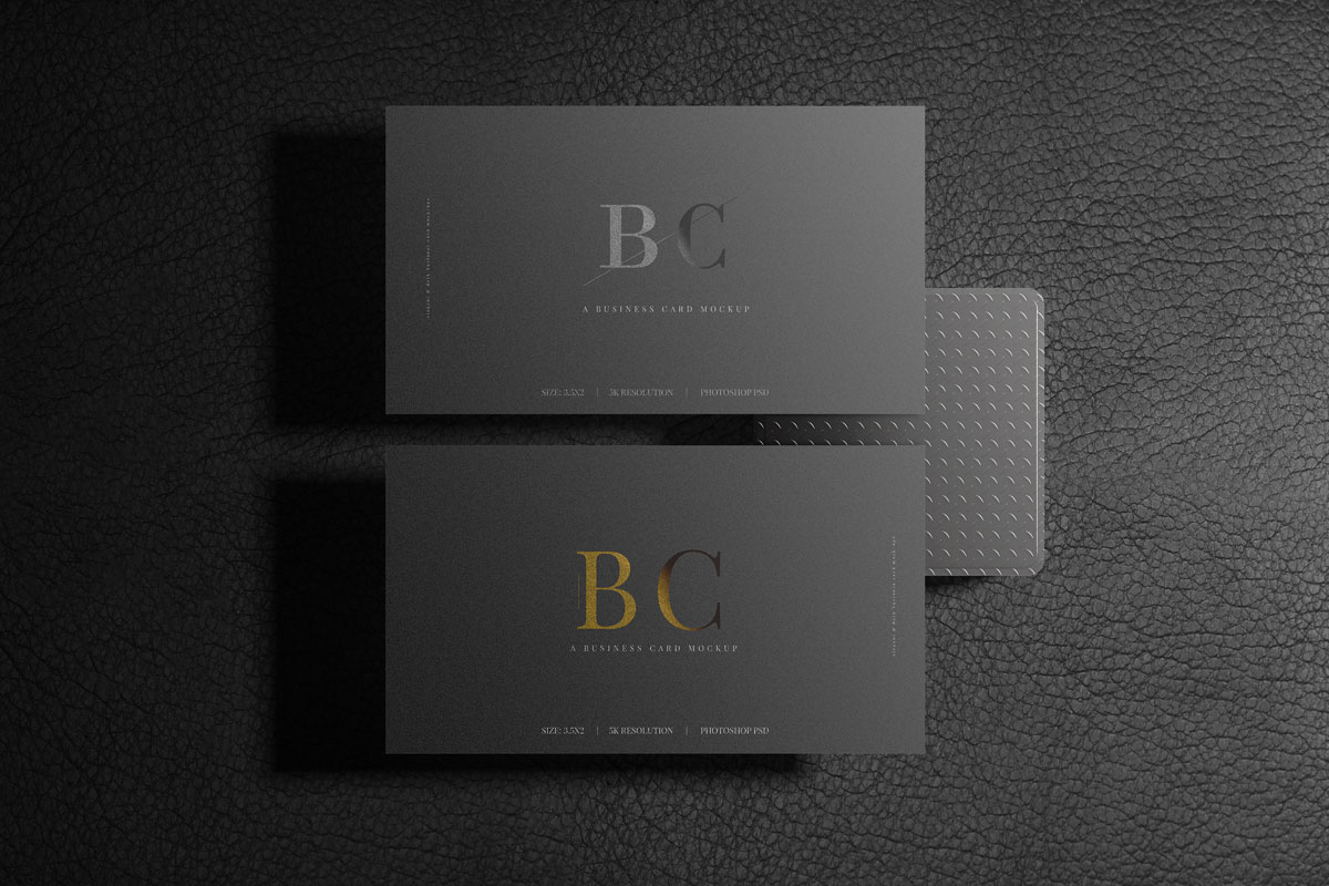 黑色商务名片卡片设计贴图样机 Dark Business Card Mockups_img_2