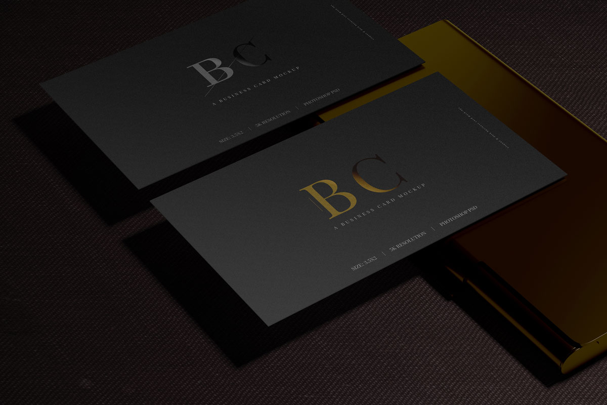 黑色商务名片卡片设计贴图样机 Dark Business Card Mockups_img_2