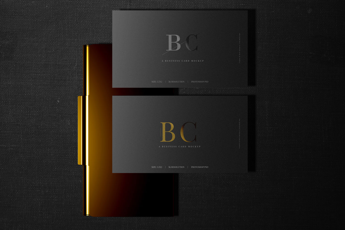 黑色商务名片卡片设计贴图样机 Dark Business Card Mockups_img_2