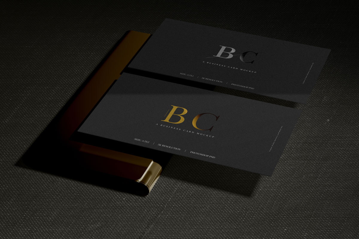 黑色商务名片卡片设计贴图样机 Dark Business Card Mockups_img_2