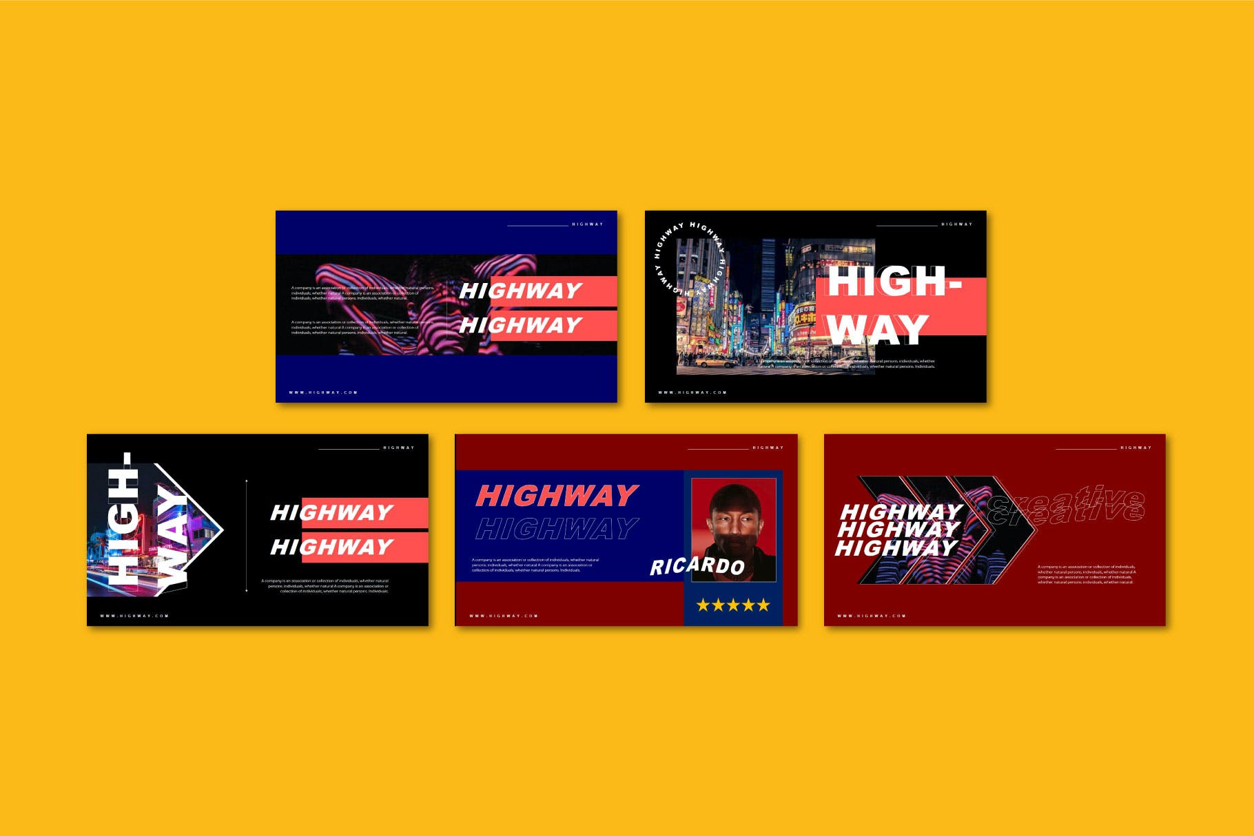 潮流虹彩霓虹效果潮牌营销策划作品集设计PPT幻灯片模板 HIGHWAY - Powerpoint Template_img_2