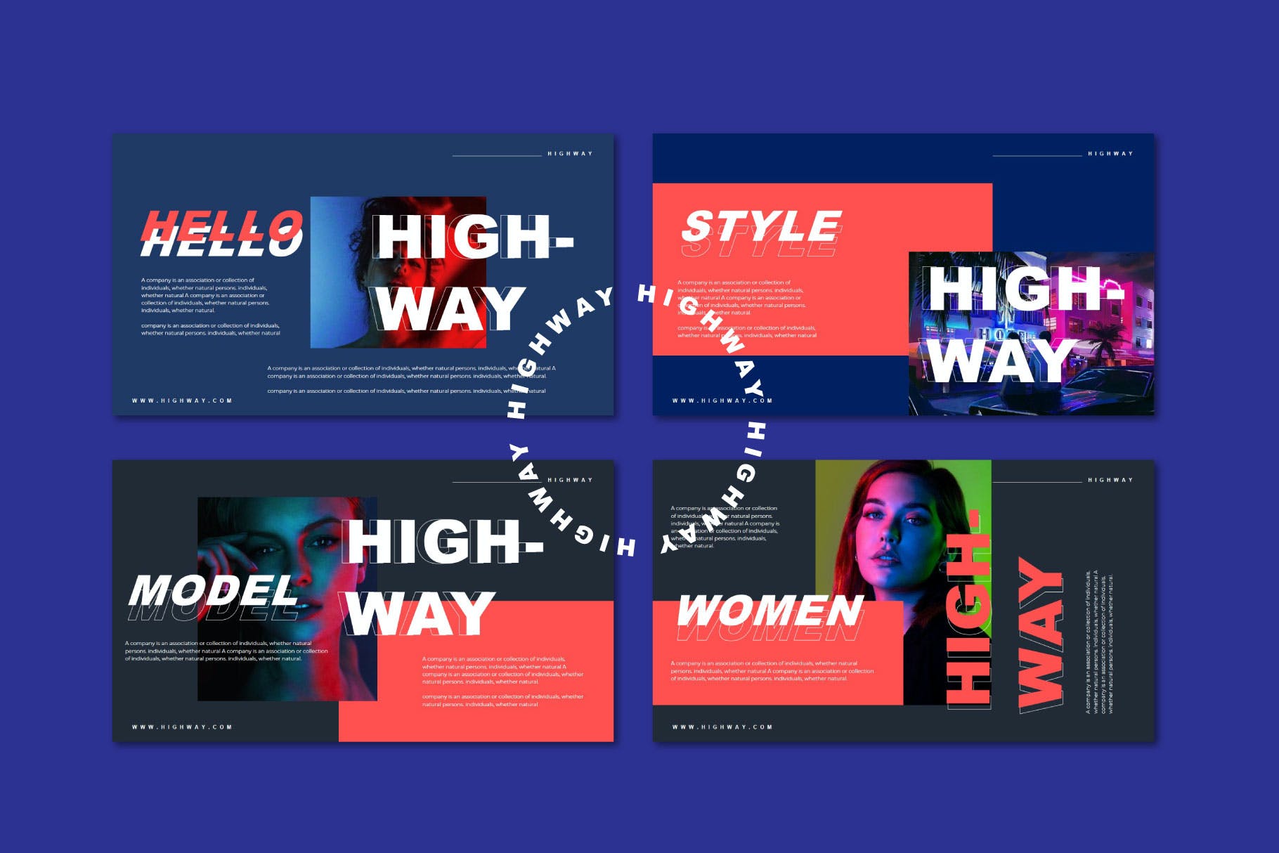 潮流虹彩霓虹效果潮牌营销策划作品集设计PPT幻灯片模板 HIGHWAY - Powerpoint Template_img_2