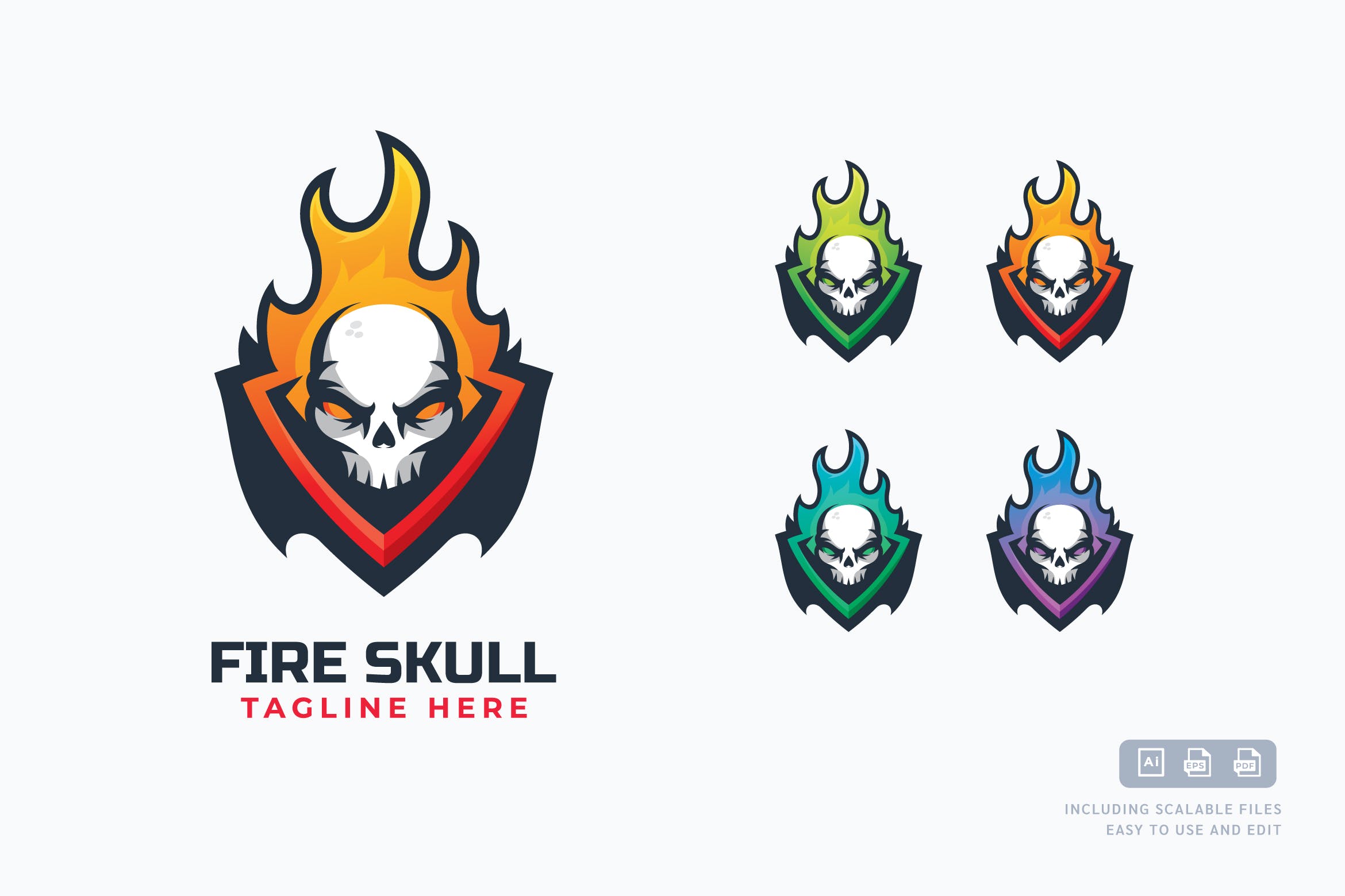 带火焰骷髅头徽标Logo设计矢量模板 Fire Skull Logo Template_img_2