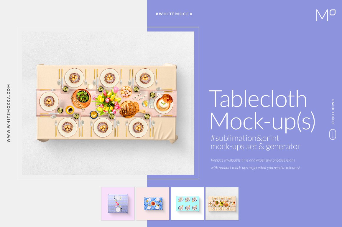 4个桌布印花图案设计展示贴图PSD样机模板 Tablecloth 4x Sizes Mockups Set_img_2